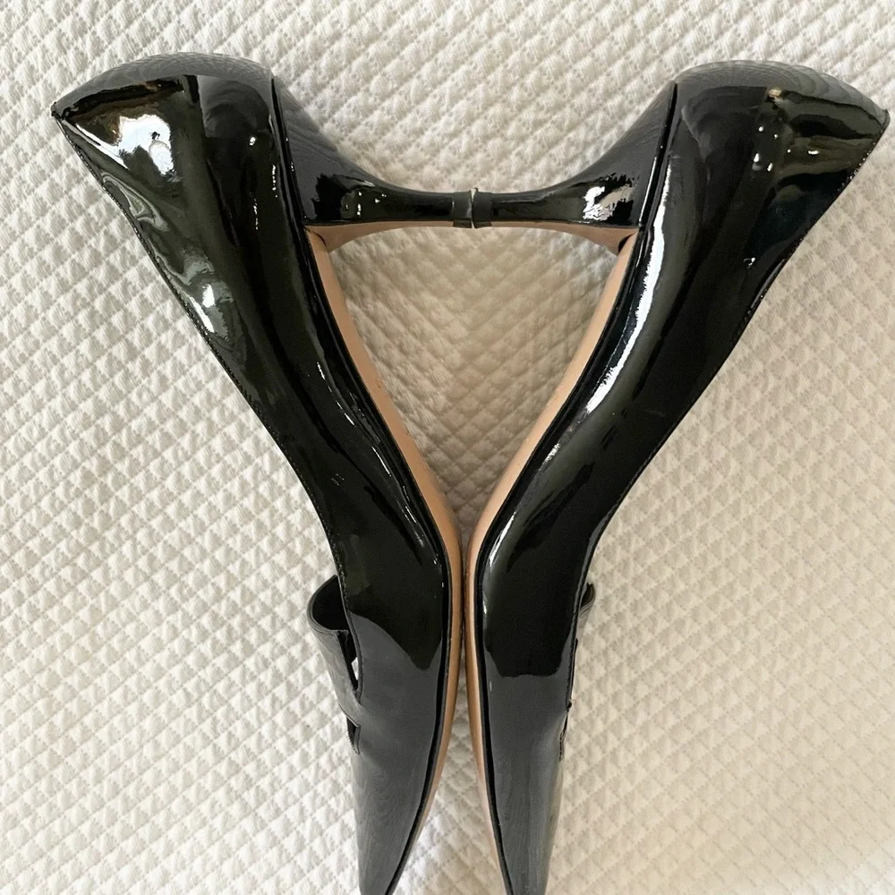 DELMAN Black Patent Leather Kitten Heel Pumps Size 37.5